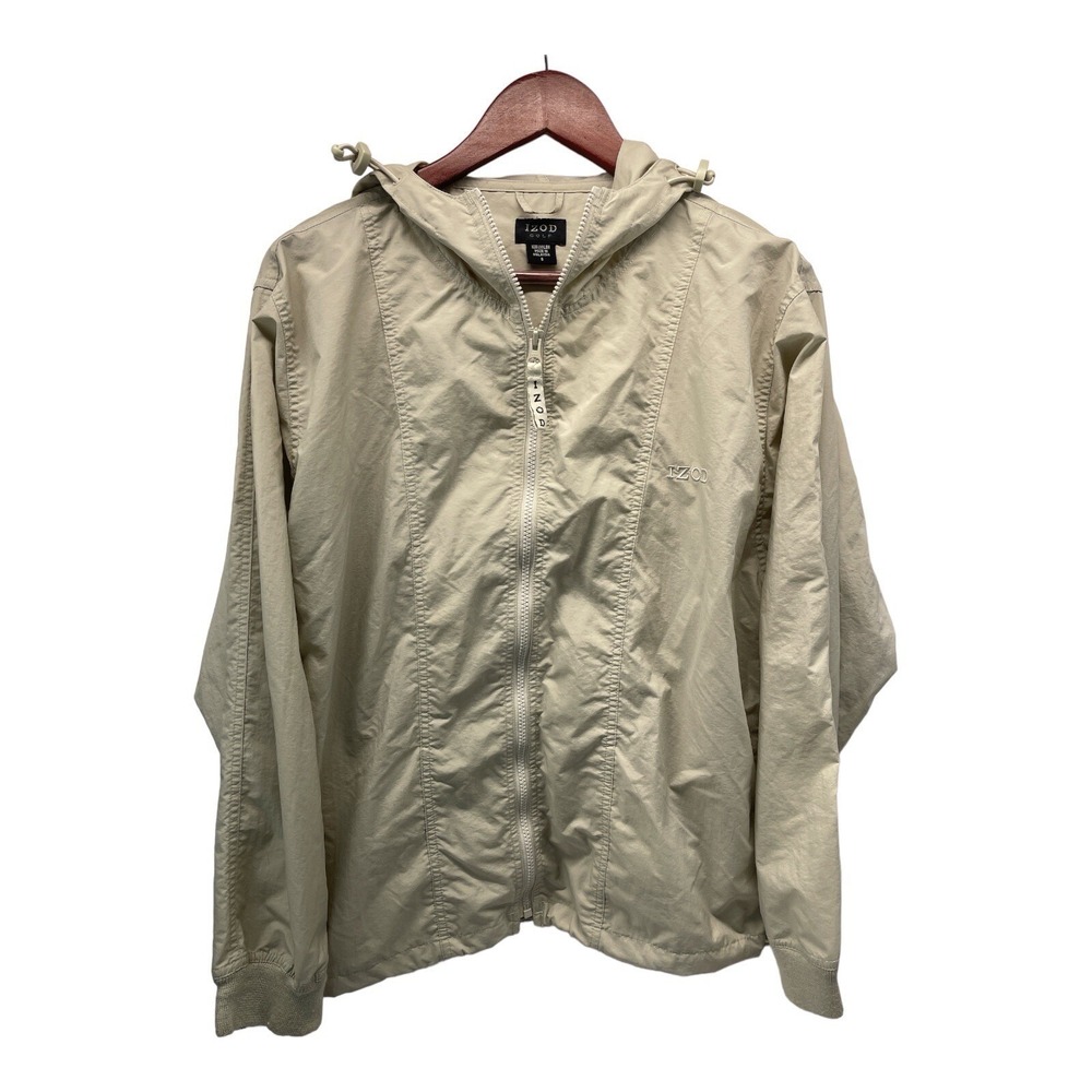 Izod Golf Package Jacket Women's Small Tan Hooded Windbreaker Jacket